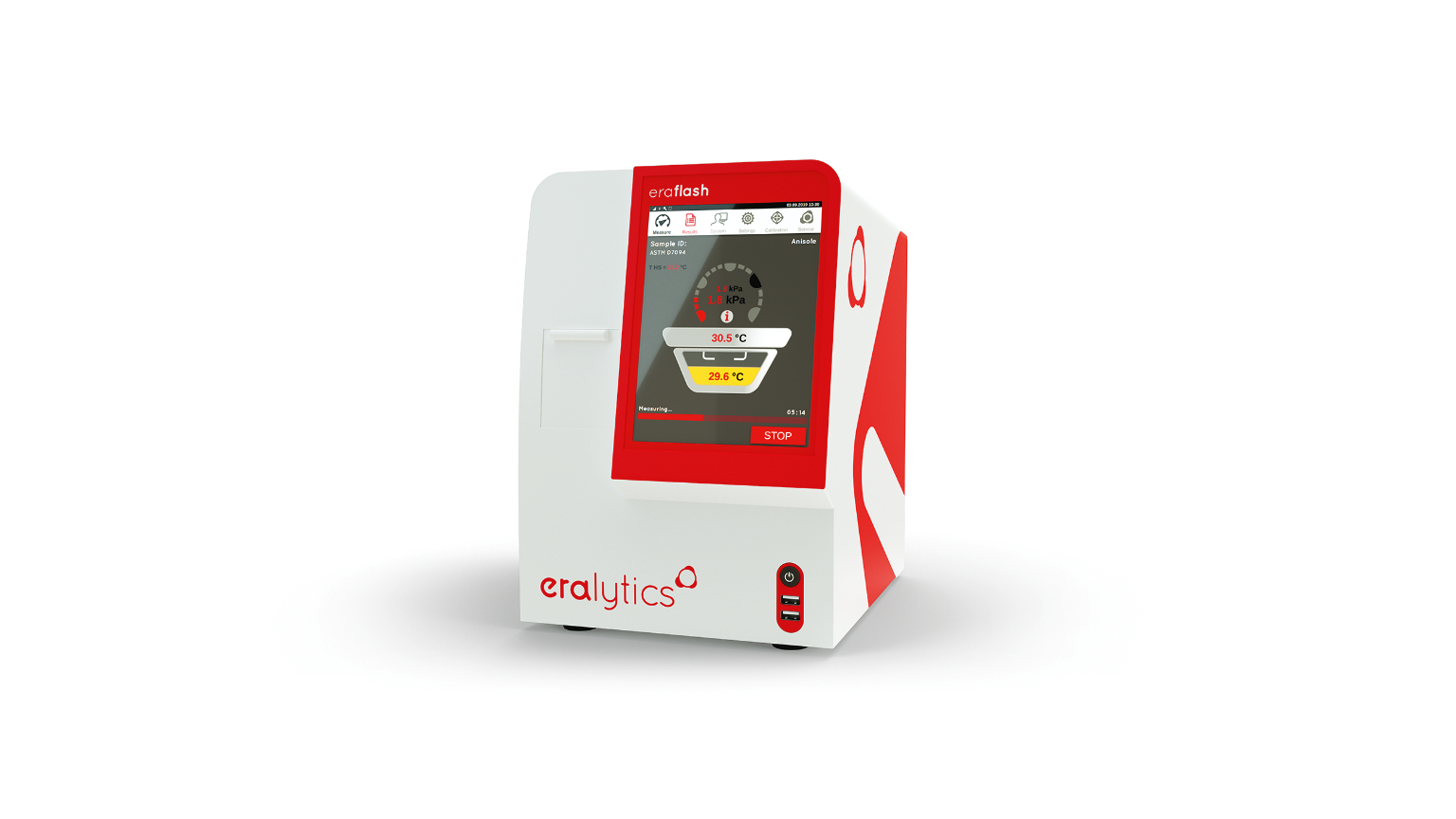 Analyzer in a white aluminium housing measuring the flash point of jet fuels