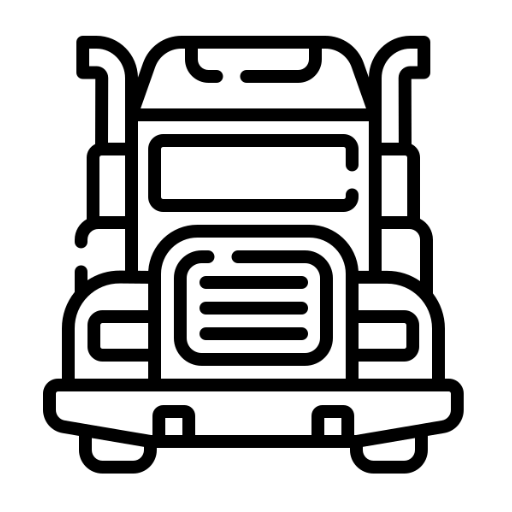 black and white icon showing a truck