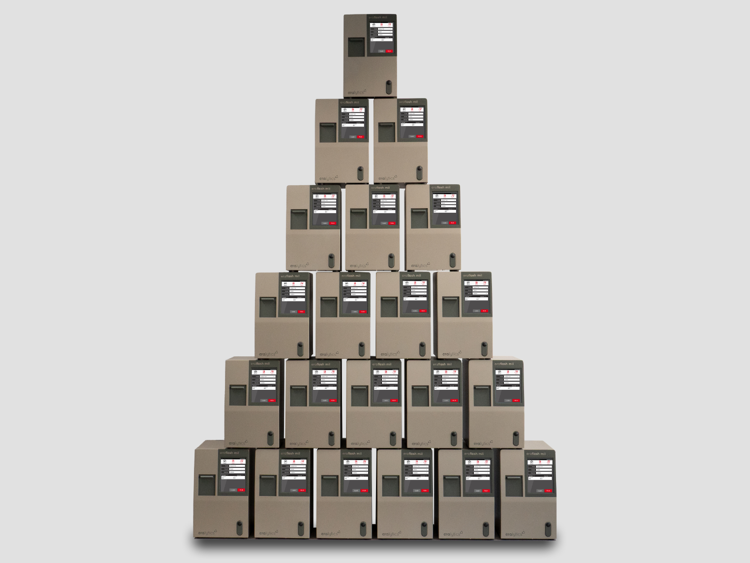Flash point testers (eraflash mil) stacked in a pyramid shape