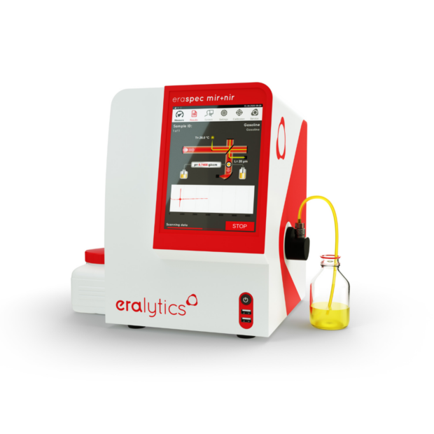 Analyzer in a red and white aluminium housing called eraspec nir+mir