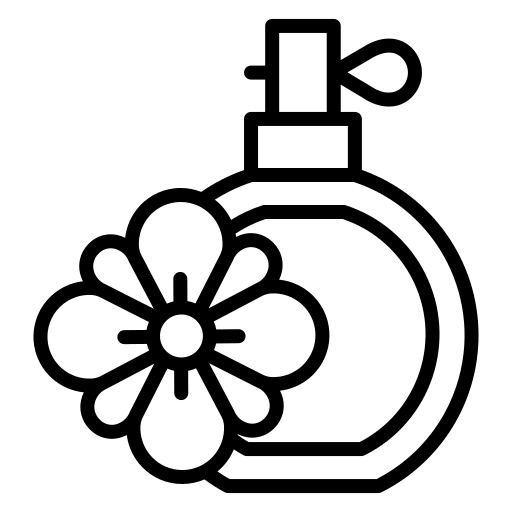black and white icon showing a perfume bottle