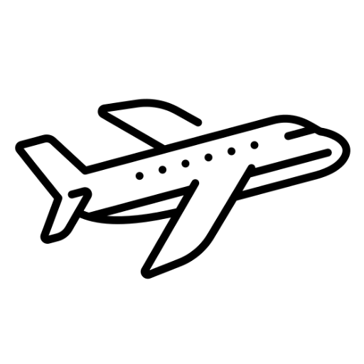 black and white icon showing a plane